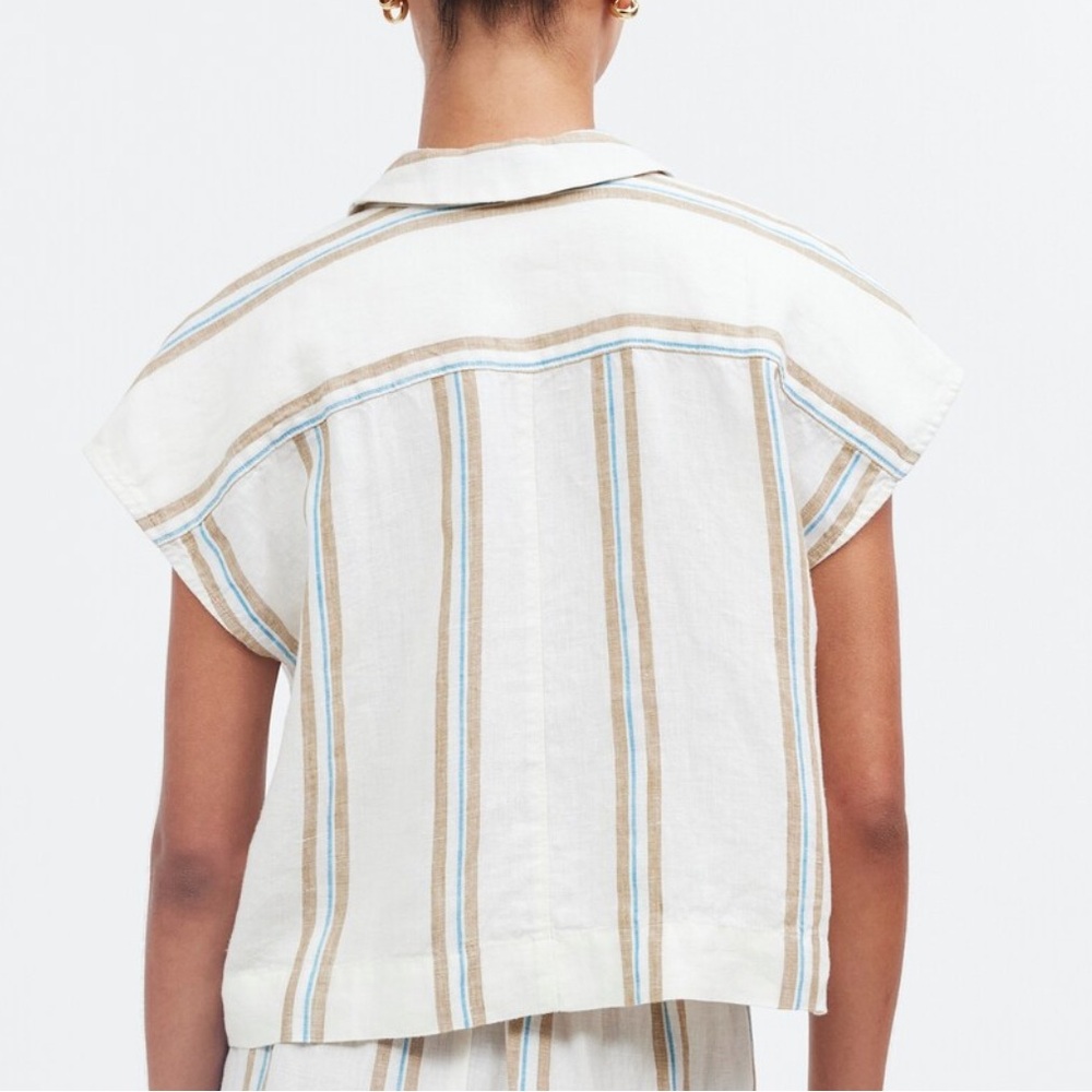Madewell Boxy Cap Sleeve Shirt in Stripe 100% Linen Size M Rare Find! - Picture 4 of 14